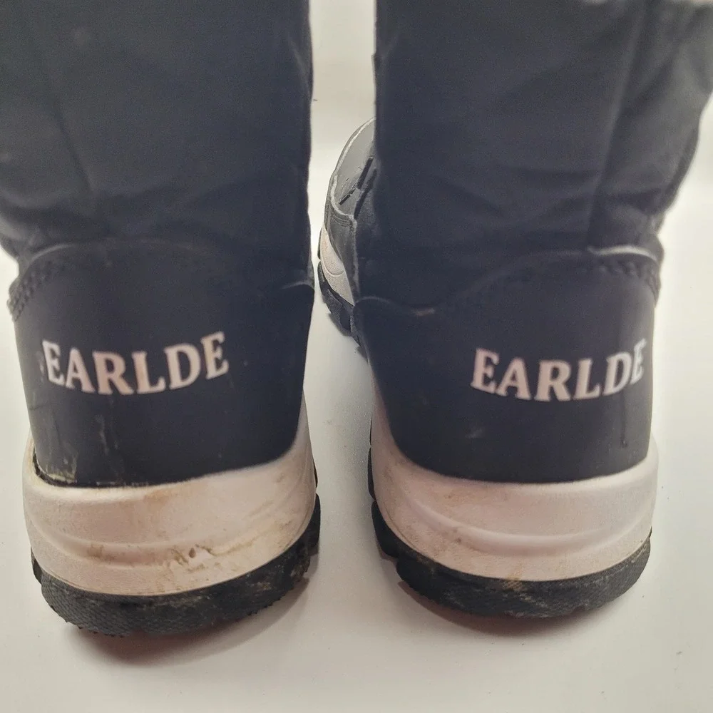 Earlde Mens Black Faux Fur Lined Winter Snow Boots Size 8 Lace Up Quilted Rugged